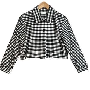 Ann‎ Taylor Vintage Women’s Black White Silk Checkered Chic Cropped Jacket 4